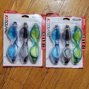 (2) Dolfin Kuds Shark Swim Goggles Kids 3-Pack - Blue, Black, Green Age 6+ Youth